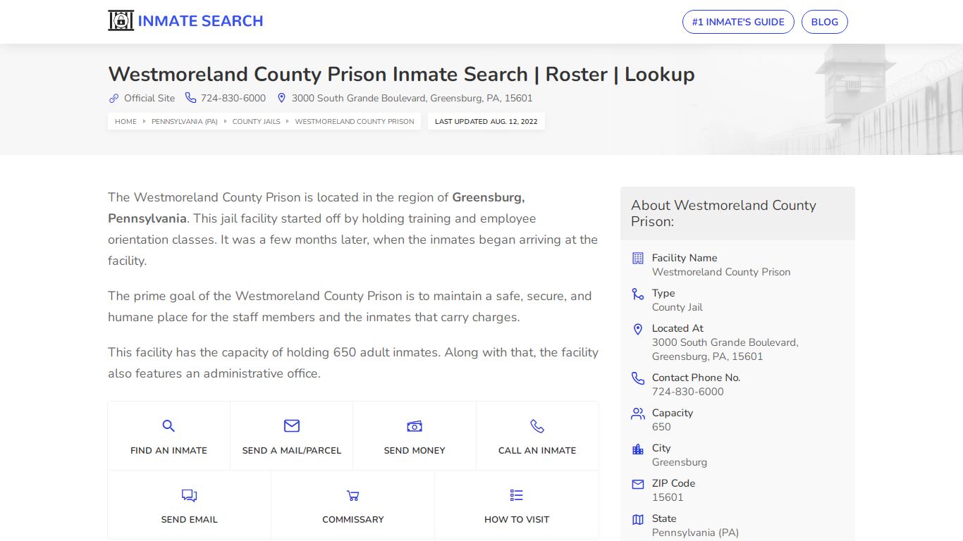 Westmoreland County Prison Inmate Search | Roster | Lookup